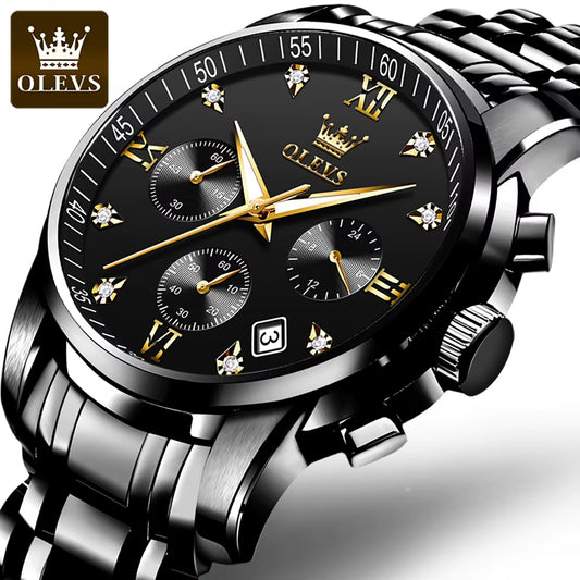 Men Watch OLEVS 2858 Business Multi Time Zone Wristwatch Waterproof Feature Analog Date Watch Stainless Steel Quartz Watch