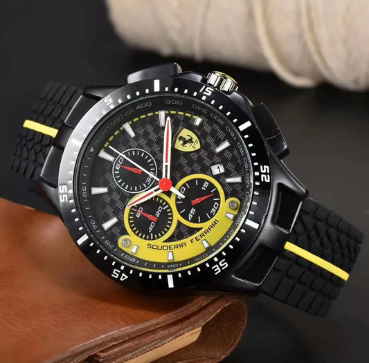 Men'S Formula 1 Scuderia Ferrari 44Mm Luxury Chronograph Red Silicone Watch NEW